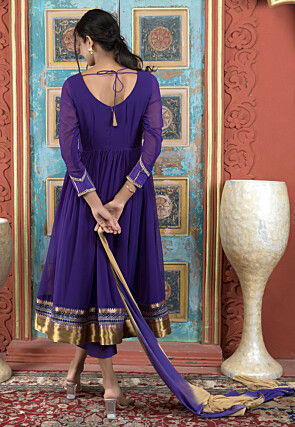 Embroidered Georgette A Line Suit in Purple