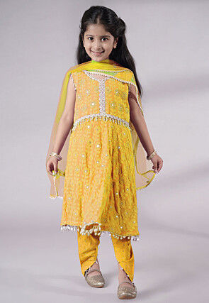 Embroidered Georgette A Line Suit in Yellow