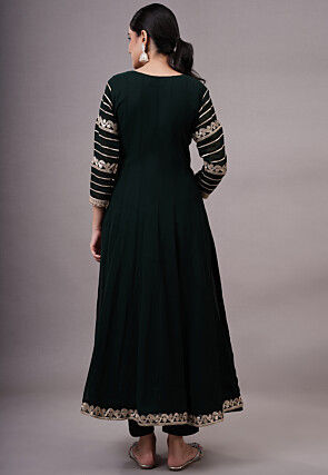 Embroidered Georgette Abaya Style Suit in Dark Green