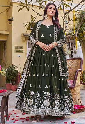 Green - Abaya Style - Collection of Indian Dresses, Accessories & Clothing  in Ethnic Fashion