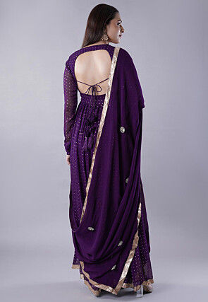 Embroidered Georgette Abaya Style Suit in Dark Purple