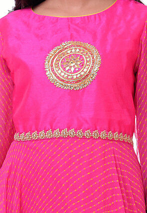 Embroidered Georgette Abaya Style Suit in Fuchsia