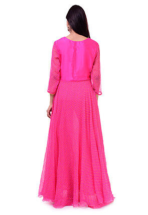 Embroidered Georgette Abaya Style Suit in Fuchsia