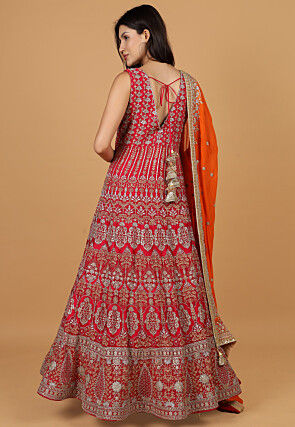 Embroidered Georgette Abaya Style Suit in Fuchsia