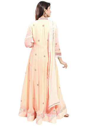 Embroidered Georgette Abaya Style Suit in Light Beige