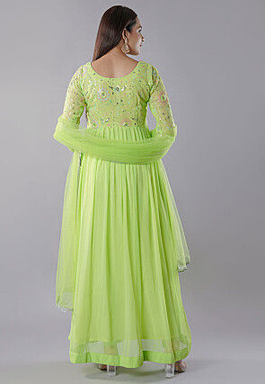 Embroidered Georgette Abaya Style Suit in Light Green