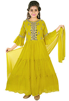 Embroidered Georgette Abaya Style Suit in Light Green