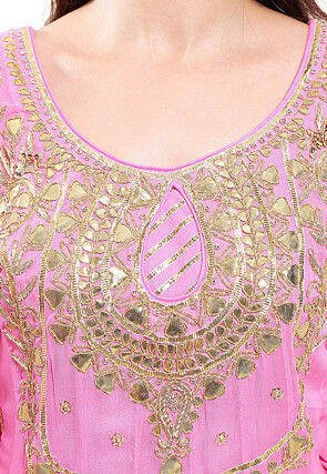 Embroidered Georgette Abaya Style Suit in Light Pink