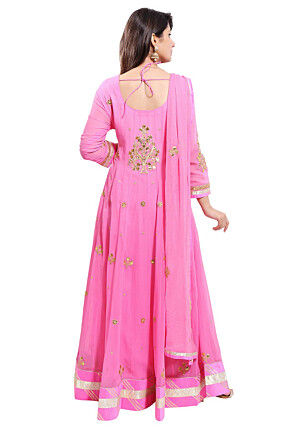 Embroidered Georgette Abaya Style Suit in Light Pink