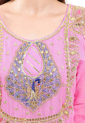 Embroidered Georgette Abaya Style Suit in Light Pink