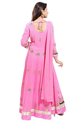 Embroidered Georgette Abaya Style Suit in Light Pink