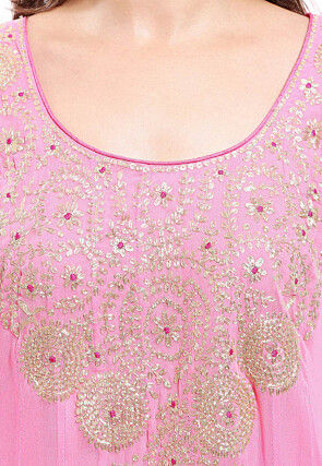 Embroidered Georgette Abaya Style Suit in Light Pink