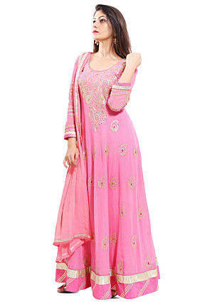 Embroidered Georgette Abaya Style Suit in Light Pink