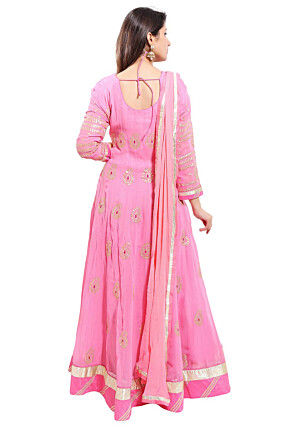 Embroidered Georgette Abaya Style Suit in Light Pink