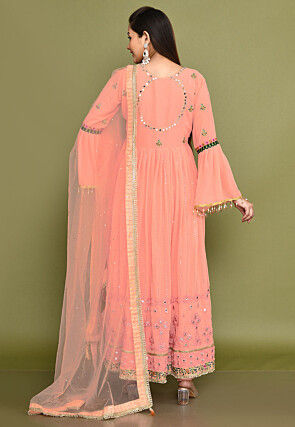 Embroidered Georgette Abaya Style Suit in Light Pink