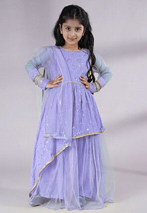 Embroidered Georgette Abaya Style Suit in Light Purple