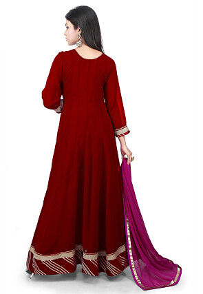 Embroidered Georgette Abaya Style Suit in Maroon