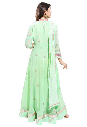 Embroidered Georgette Abaya Style Suit in Pastel Sea Green
