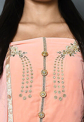 Embroidered Georgette Abaya Style Suit in Peach