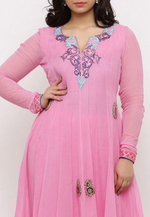 Embroidered Georgette Abaya Style Suit in Pink