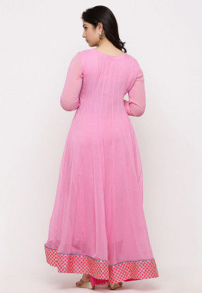 Embroidered Georgette Abaya Style Suit in Pink