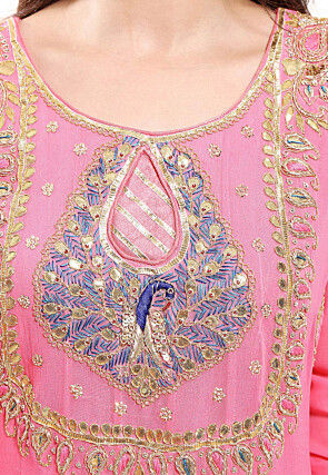 Embroidered Georgette Abaya Style Suit in Pink