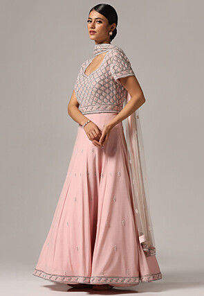 Embroidered Georgette Abaya Style Suit in Pink