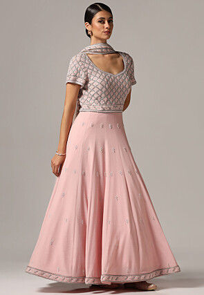 Embroidered Georgette Abaya Style Suit in Pink