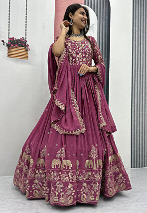 Embroidered Georgette Abaya Style Suit in Pink