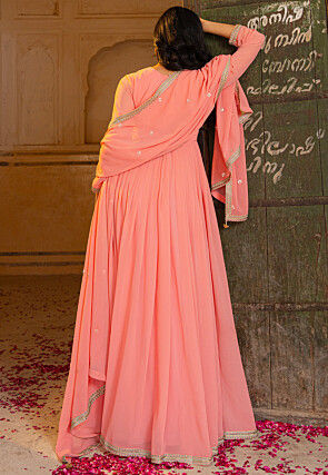 Embroidered Georgette Abaya Style Suit in Pink