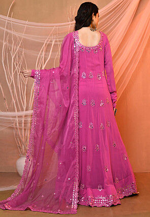 Embroidered Georgette Abaya Style Suit in Pink