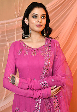 Embroidered Georgette Abaya Style Suit in Pink