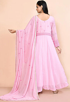 Embroidered Georgette Abaya Style Suit in Pink