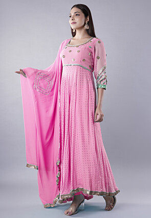 Embroidered Georgette Abaya Style Suit in Pink