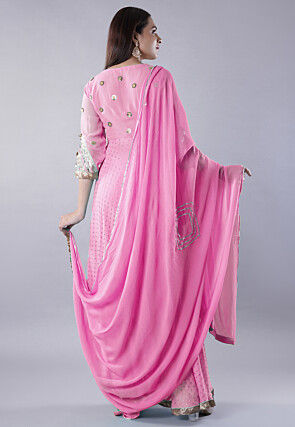 Embroidered Georgette Abaya Style Suit in Pink