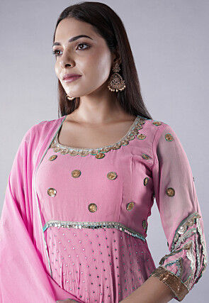 Embroidered Georgette Abaya Style Suit in Pink