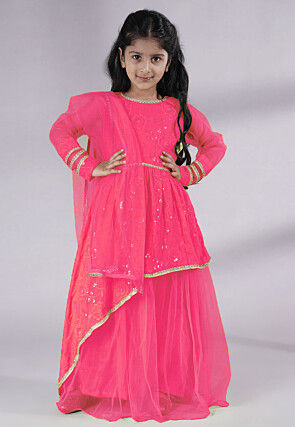 Embroidered Georgette Abaya Style Suit in Pink