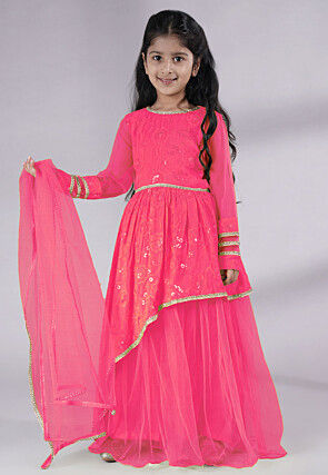 Embroidered Georgette Abaya Style Suit in Pink