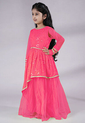 Embroidered Georgette Abaya Style Suit in Pink