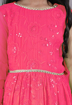 Embroidered Georgette Abaya Style Suit in Pink