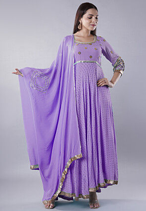 Embroidered Georgette Abaya Style Suit in Purple