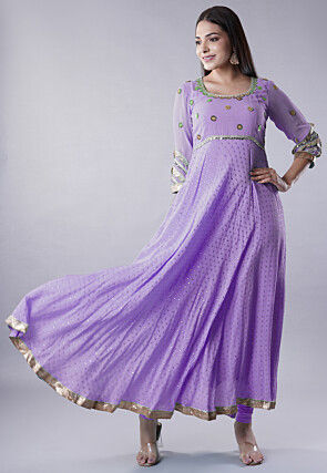 Embroidered Georgette Abaya Style Suit in Purple