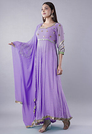 Embroidered Georgette Abaya Style Suit in Purple