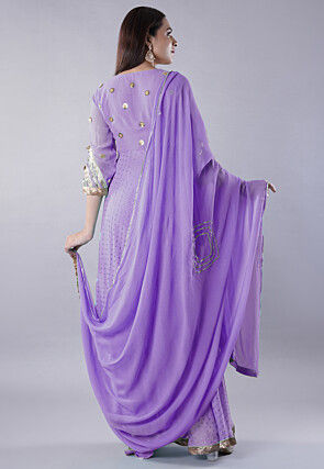 Embroidered Georgette Abaya Style Suit in Purple