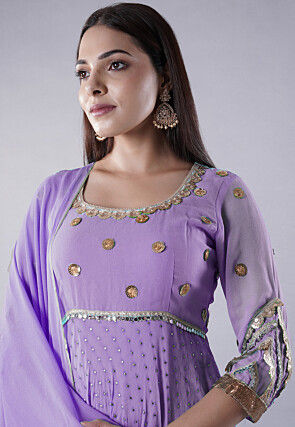 Embroidered Georgette Abaya Style Suit in Purple