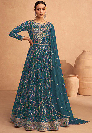 Shop Dusty Tel Blue Net Embroidered N Sequins Straight Pant Suit Party Wear  Online at Best Price