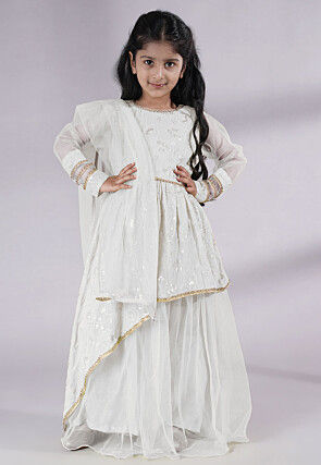 Embroidered Georgette Abaya Style Suit in White