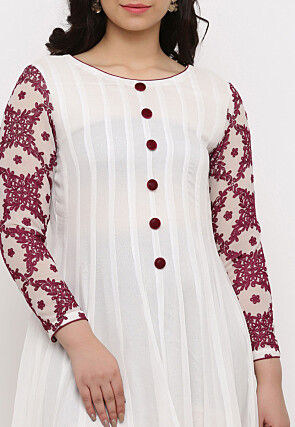 Embroidered Georgette Abaya Style Suit in White