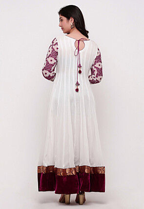 Embroidered Georgette Abaya Style Suit in White