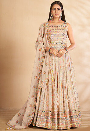 Embroidered Georgette Abaya Style Suit in Cream